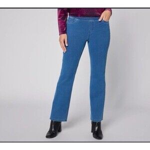 Denim & Co. Women's Sz 2 Comfy Knit Pull On Boot Leg Jeans Pants Blue A309729